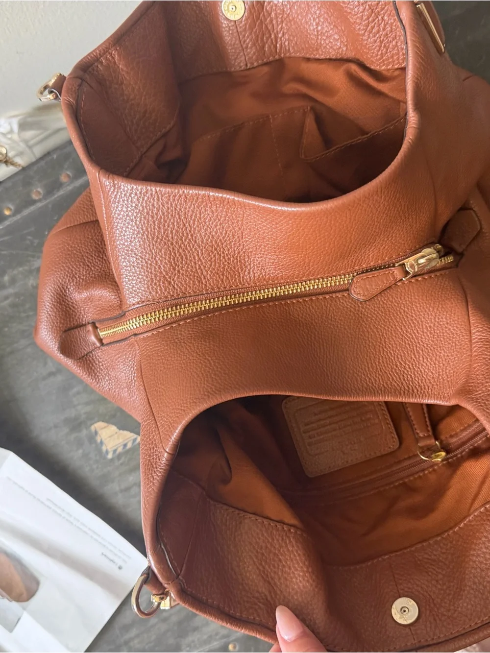 Coach Brown Pebbled Edie Leather Double-Handle Shoulder Bag